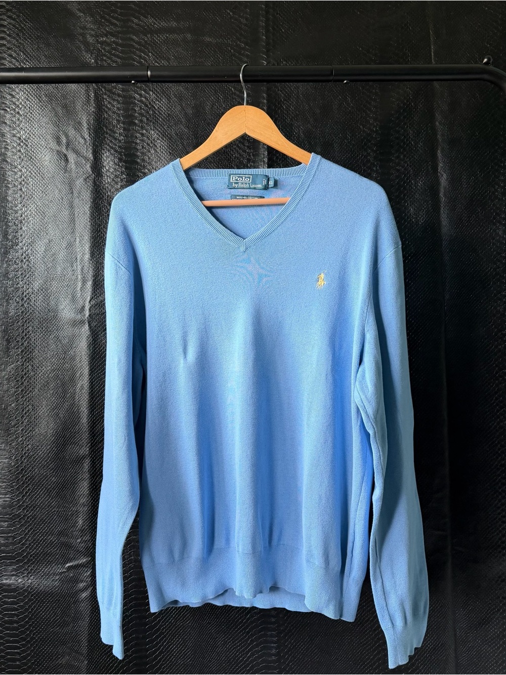 Polo Ralph Lauren V-neck sweater 100% Pima cotton Men’s XL light Blue